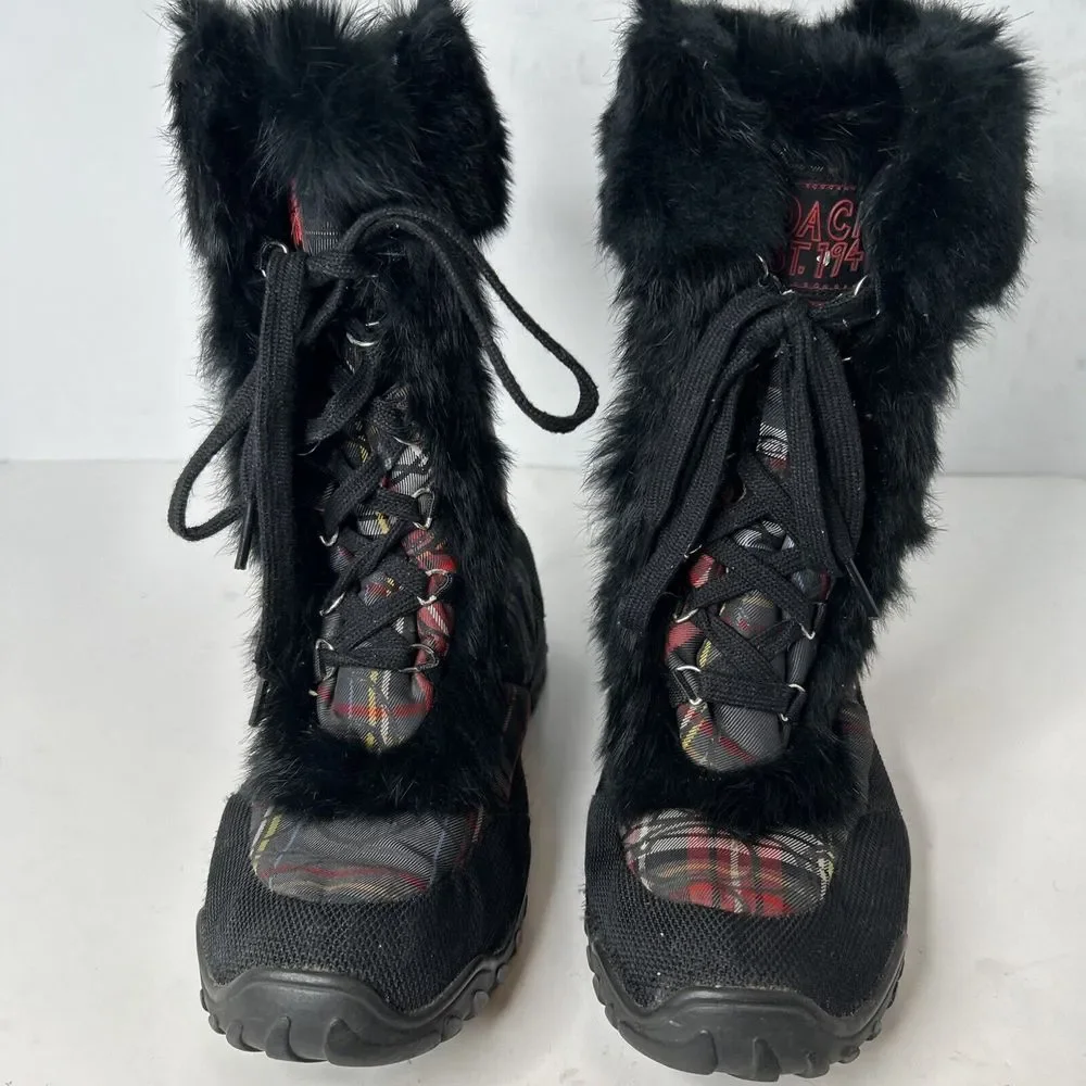 Coach Jennie Signature Rabbit Fur Black & Red Plaid Boots RARE‎ Size 9.5 EUC